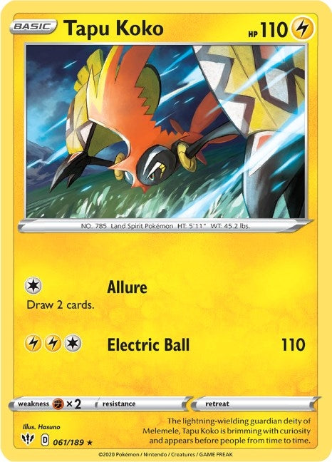 Image for Tapu Koko (061/189) (SWSH03: Darkness Ablaze) (SWSH03) - Pokemon