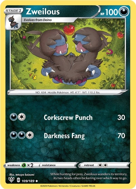 Image for Zweilous (109/189) (SWSH03: Darkness Ablaze) (SWSH03) - Pokemon