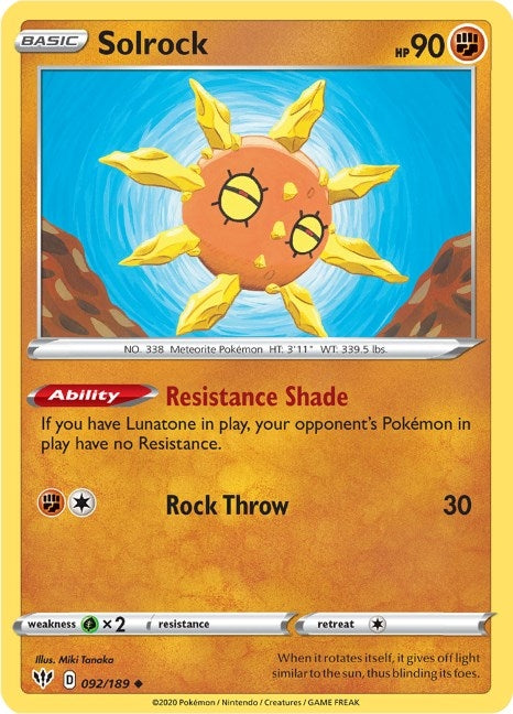 Image for Solrock (092/189) (SWSH03: Darkness Ablaze) (SWSH03) - Pokemon