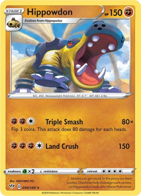 Image for Hippowdon (094/189) (SWSH03: Darkness Ablaze) (SWSH03) - Pokemon