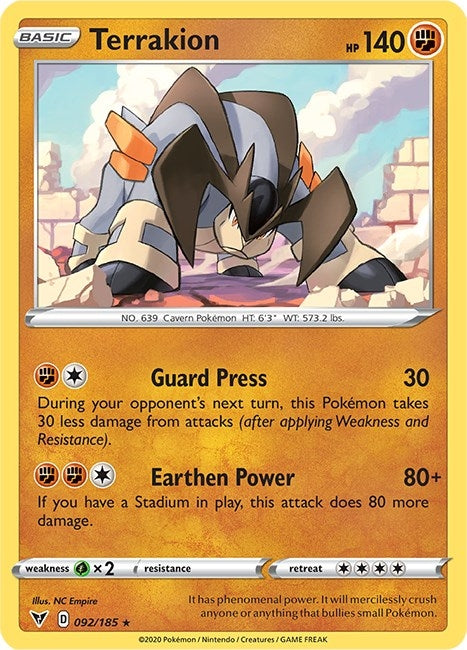 Image for Terrakion (092/185) (SWSH04: Vivid Voltage) (SWSH04) - Pokemon