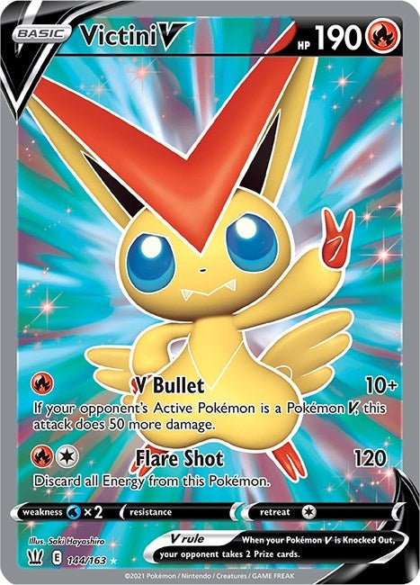 Victini V (Full Art) (144/163) (SWSH05: Battle Styles) - PokeBox USA