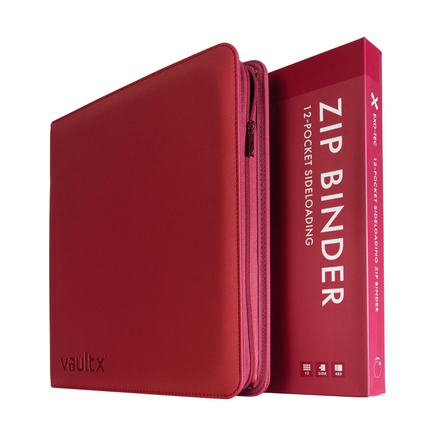 Vaultx - 12-Pocket Exo-Tec® Zip Binder - Metallic Red