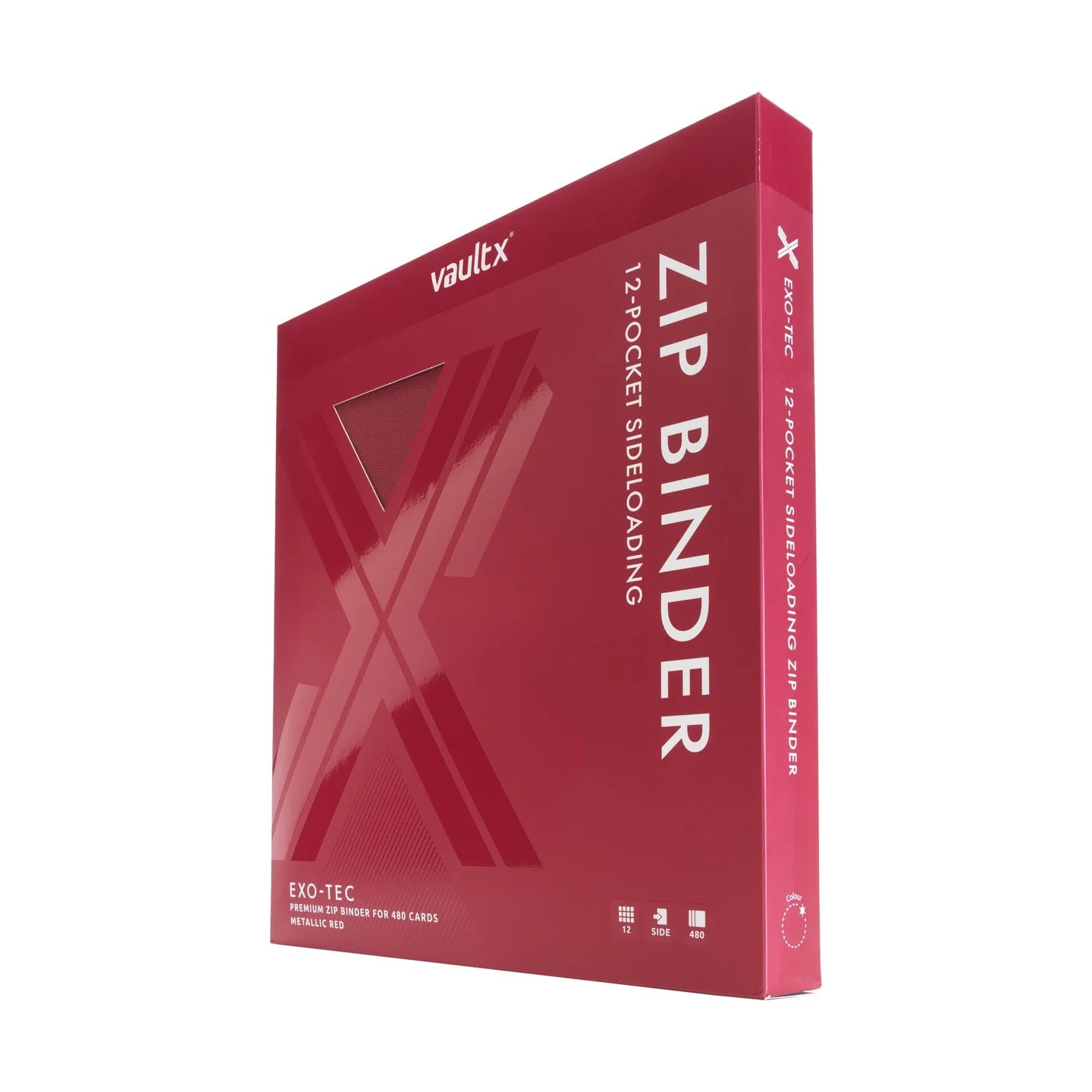 Vaultx - 12-Pocket Exo-Tec® Zip Binder - Metallic Red