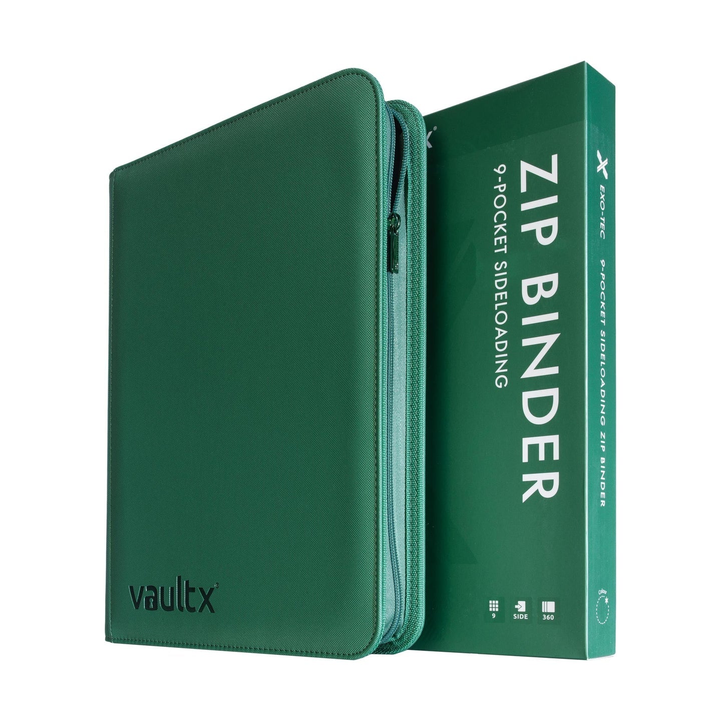 Vaultx - 9-Pocket Exo-Tec® Zip Binder - Metallic Green