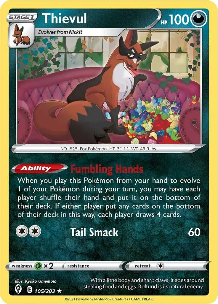Image for Thievul (105/203) (SWSH07: Evolving Skies) (SWSH07) - Pokemon