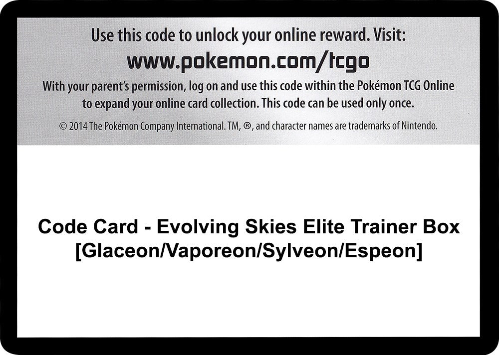 Image for Code Card - Evolving Skies Elite Trainer Box [Glaceon/Vaporeon/Sylveon/Espeon] (SWSH07: Evolving Skies) (SWSH07) - Pokemon