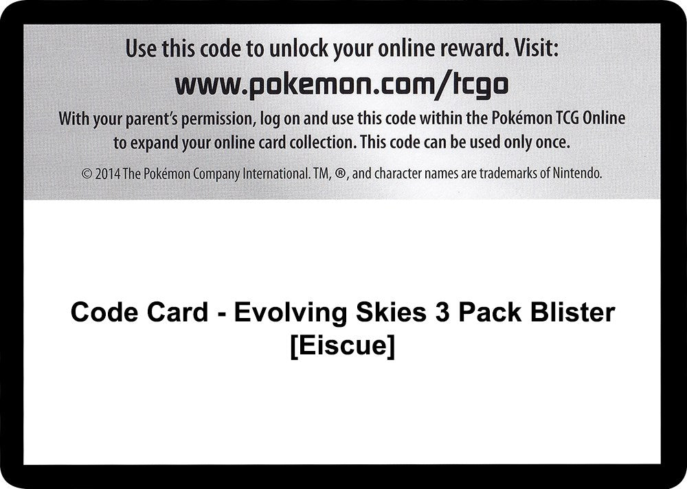 Image for Code Card - Evolving Skies 3 Pack Blister [Eiscue] (SWSH07: Evolving Skies) (SWSH07) - Pokemon