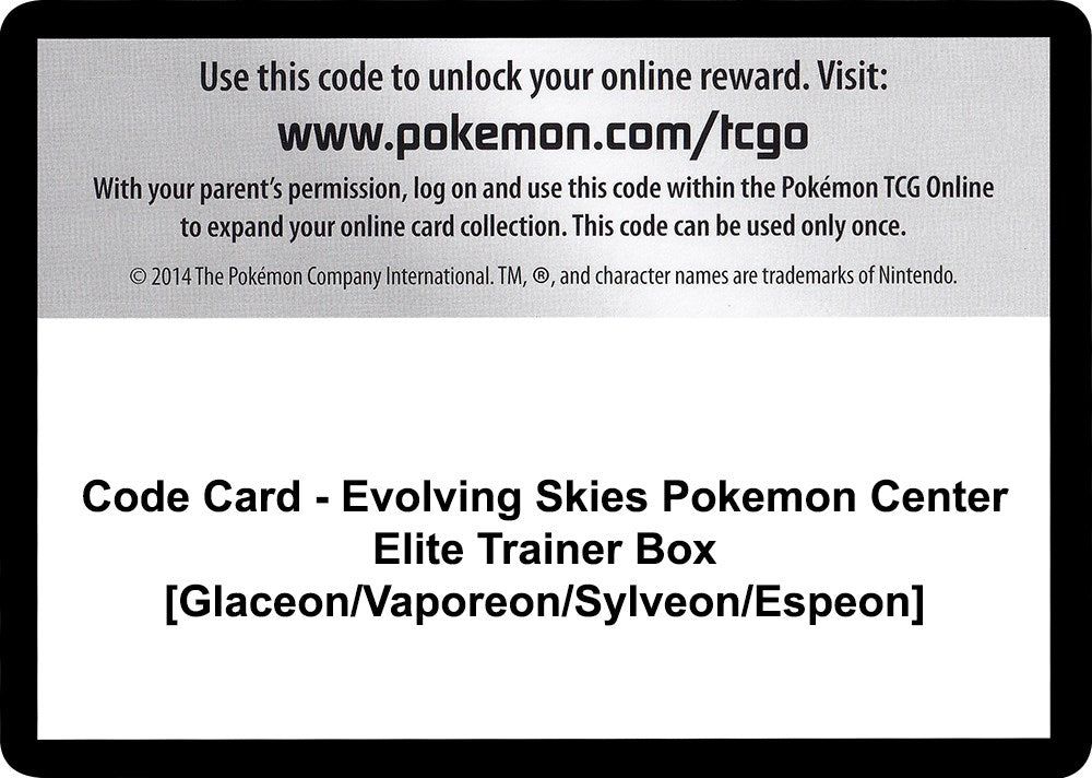 Image for Code Card - Evolving Skies Pokemon Center Elite Trainer Box [Glaceon/Vaporeon/Sylveon/Espeon] (SWSH07: Evolving Skies) (SWSH07) - Pokemon