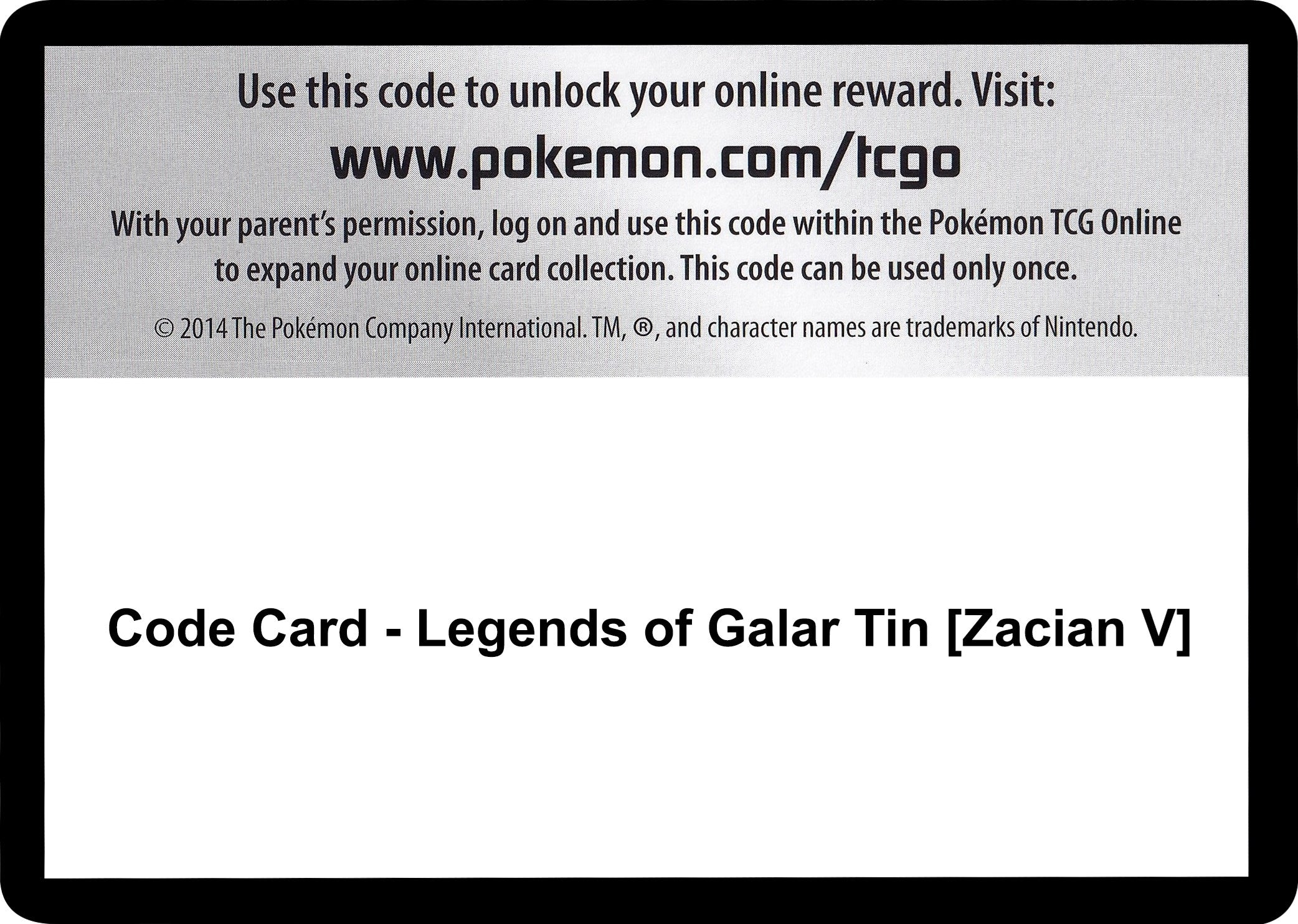 Image for Code Card - Legends of Galar Tin [Zacian V] (SWSH02: Rebel Clash) (SWSH02) - Pokemon