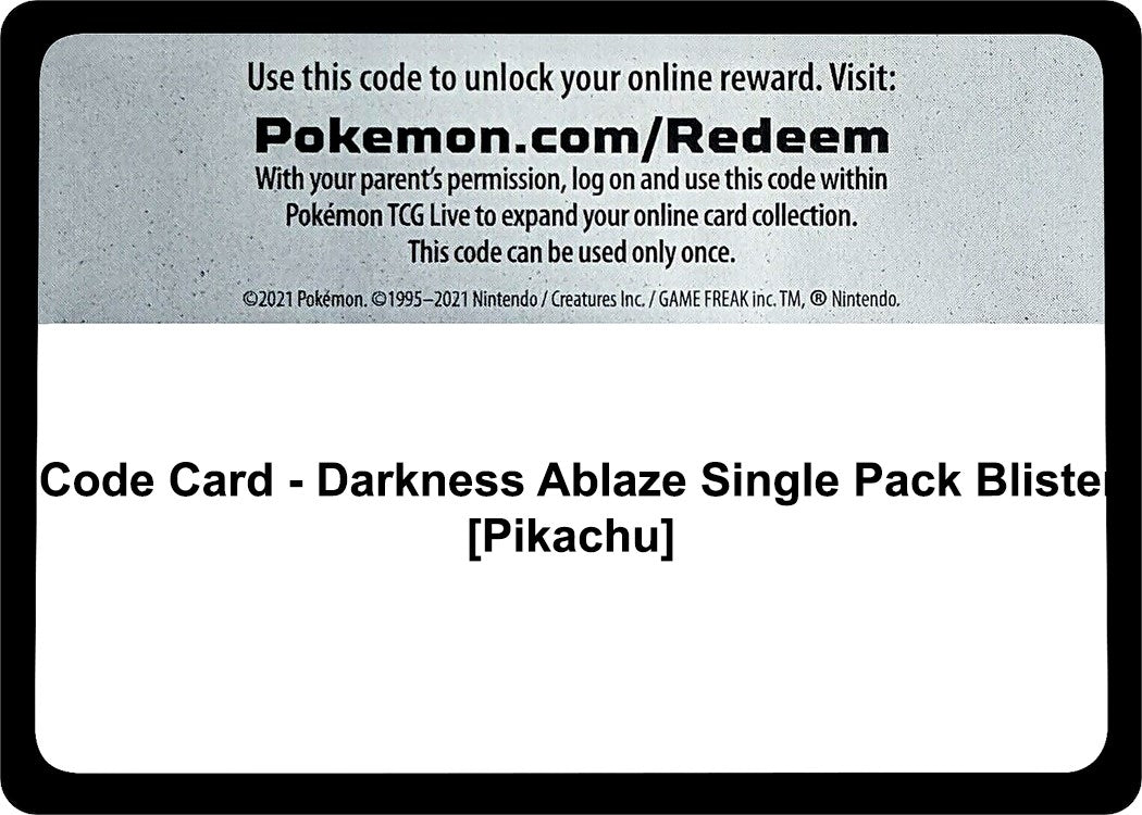 Image for Code Card - Darkness Ablaze Single Pack Blister [Pikachu] (SWSH03: Darkness Ablaze) (SWSH03) - Pokemon