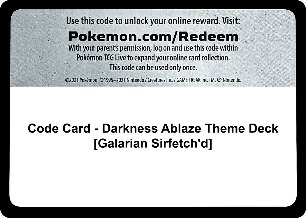 Image for Code Card - Darkness Ablaze Theme Deck [Galarian Sirfetch'd] (SWSH03: Darkness Ablaze) (SWSH03) - Pokemon