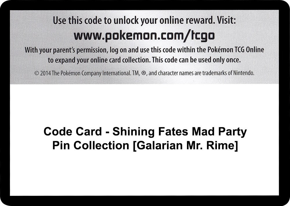 Image for Code Card - Shining Fates Mad Party Pin Collection [Galarian Mr. Rime] (Shining Fates) (SHF) - Pokemon