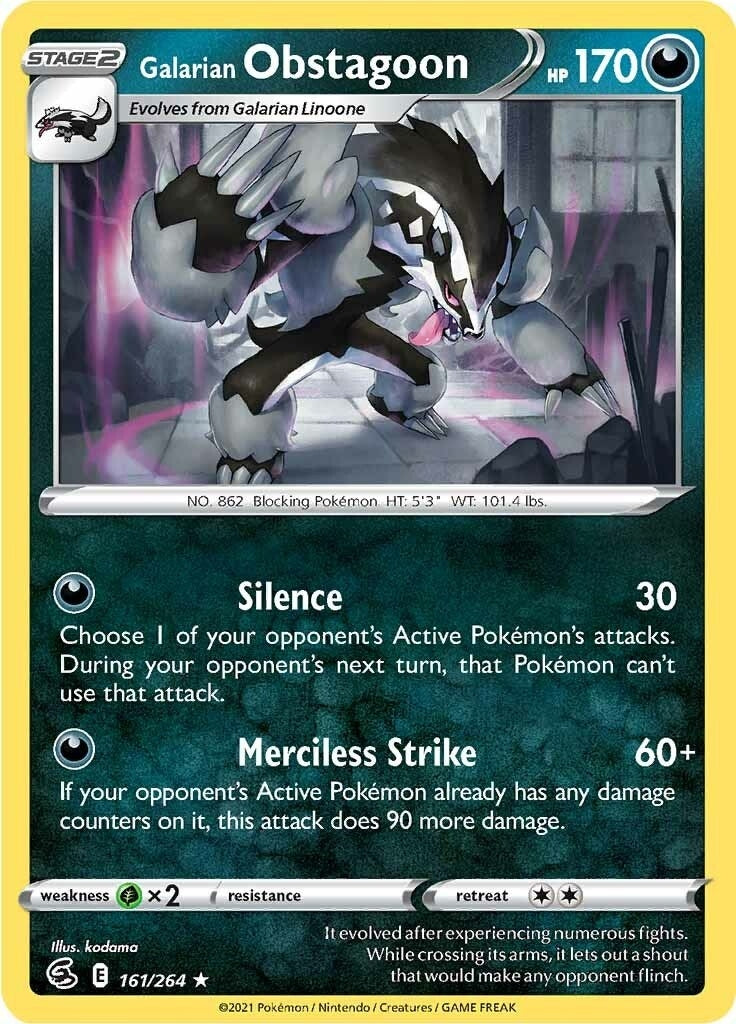 Image for Galarian Obstagoon (161/264) (SWSH08: Fusion Strike) (SWSH08) - Pokemon