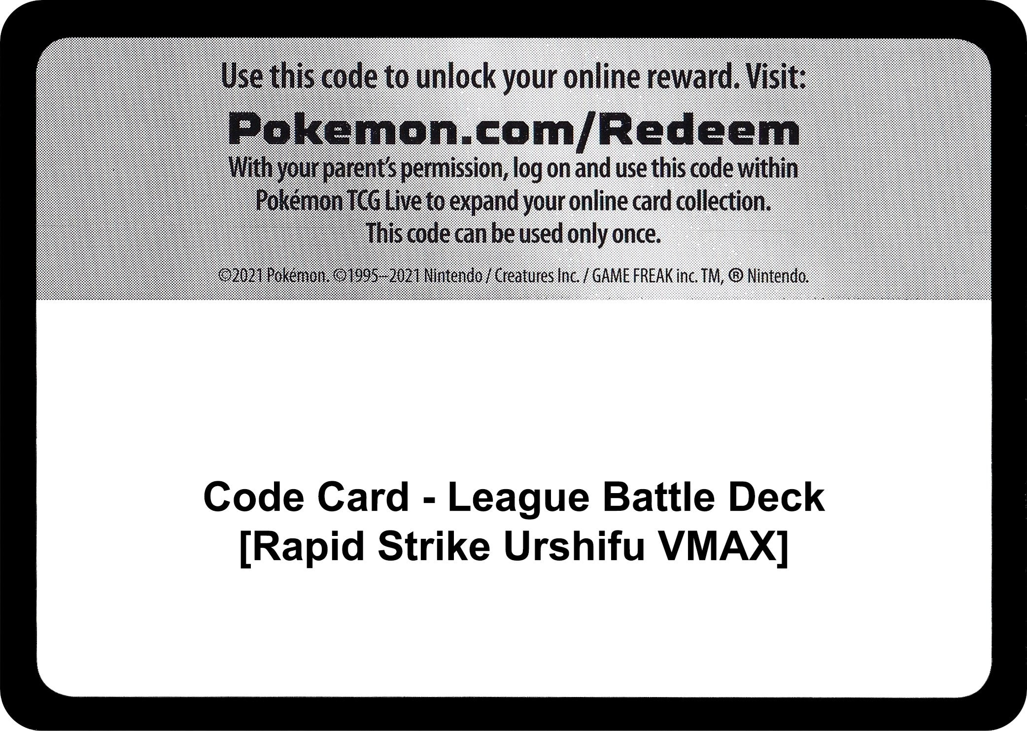 Image for Code Card - League Battle Deck [Rapid Strike Urshifu VMAX] (Miscellaneous Cards & Products) - Pokemon