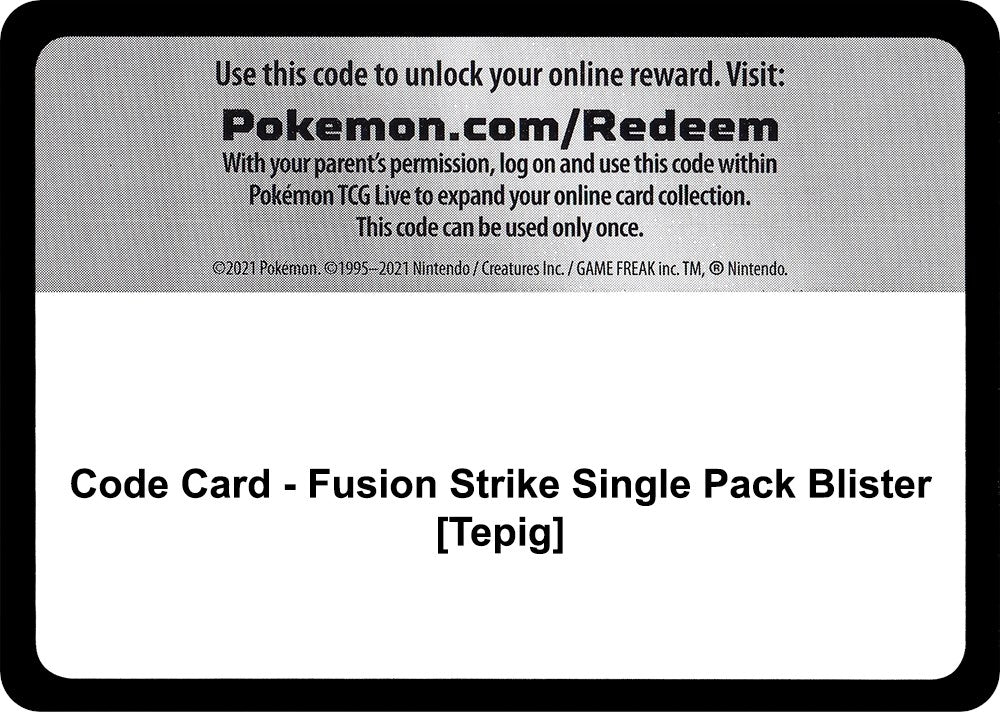 Image for Code Card - Fusion Strike Single Pack Blister [Tepig] (SWSH08: Fusion Strike) (SWSH08) - Pokemon