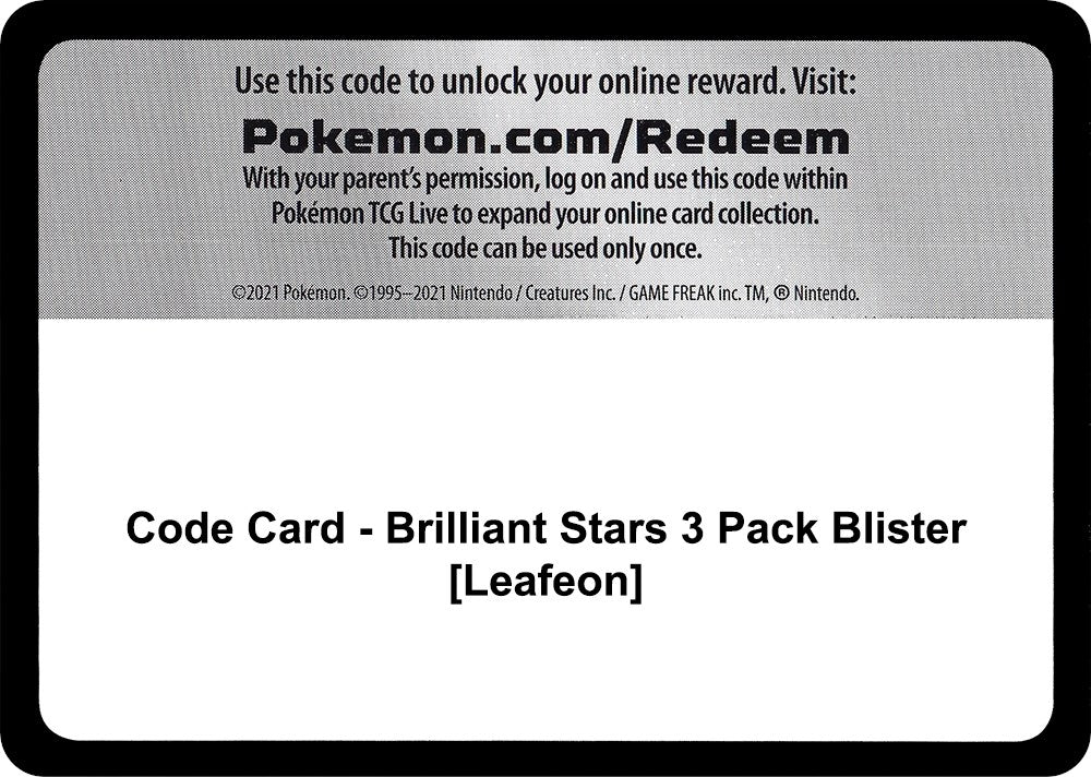 Image for Code Card - Brilliant Stars 3 Pack Blister [Leafeon] (SWSH09: Brilliant Stars) (SWSH09) - Pokemon