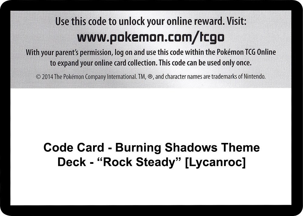Image for Code Card - Burning Shadows Theme Deck - "Rock Steady" [Lycanroc] (SM - Burning Shadows) (SM03) - Pokemon