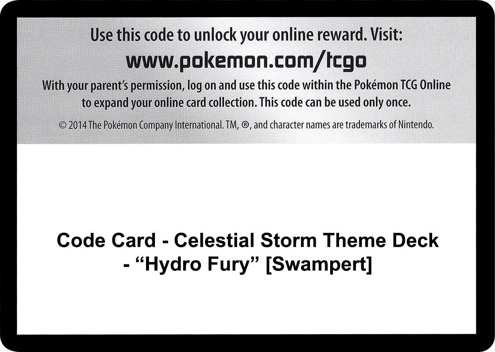 Image for Code Card - Celestial Storm Theme Deck - "Hydro Fury" [Swampert] (SM - Celestial Storm) (CES) - Pokemon
