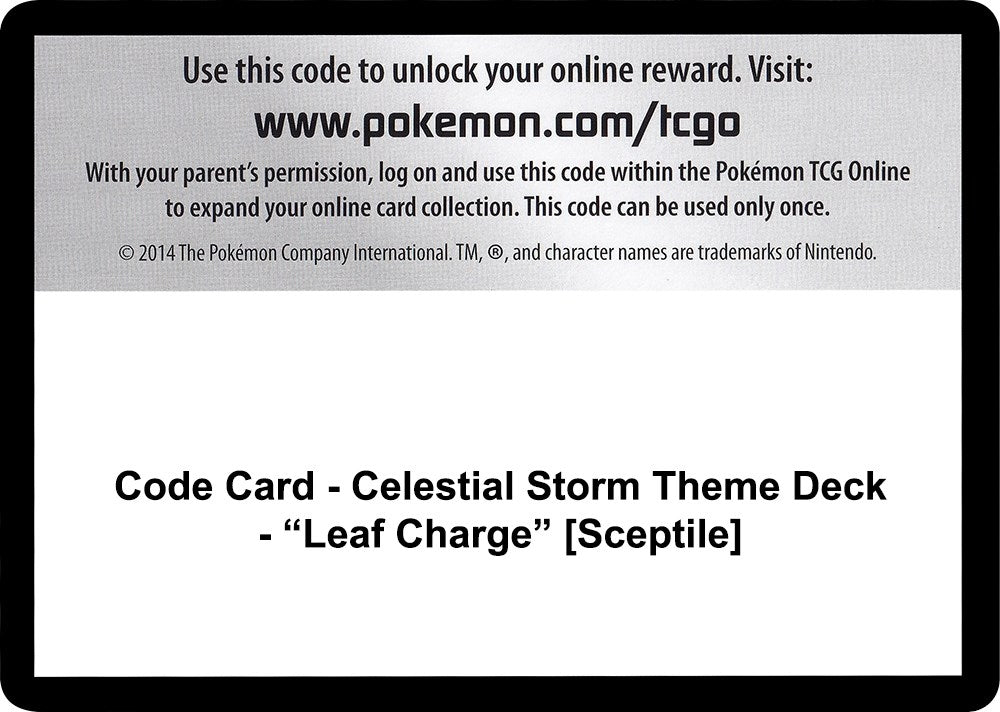 Image for Code Card - Celestial Storm Theme Deck - "Leaf Charge" [Sceptile] (SM - Celestial Storm) (CES) - Pokemon