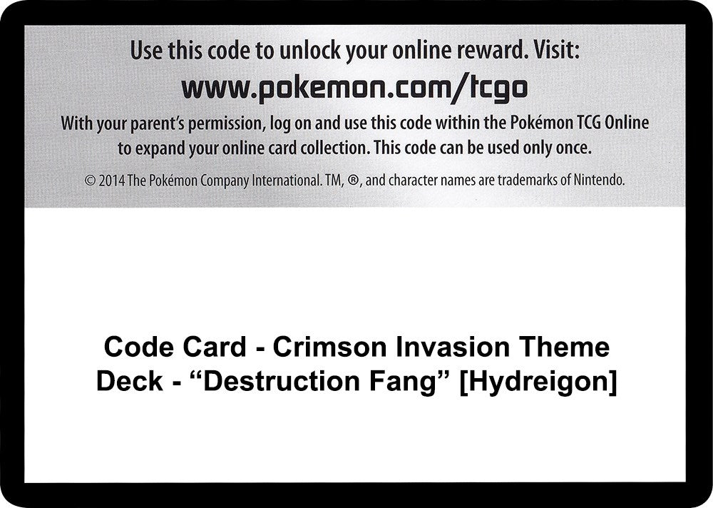 Image for Code Card - Crimson Invasion Theme Deck - "Destruction Fang" [Hydreigon] (SM - Crimson Invasion) (SM04) - Pokemon