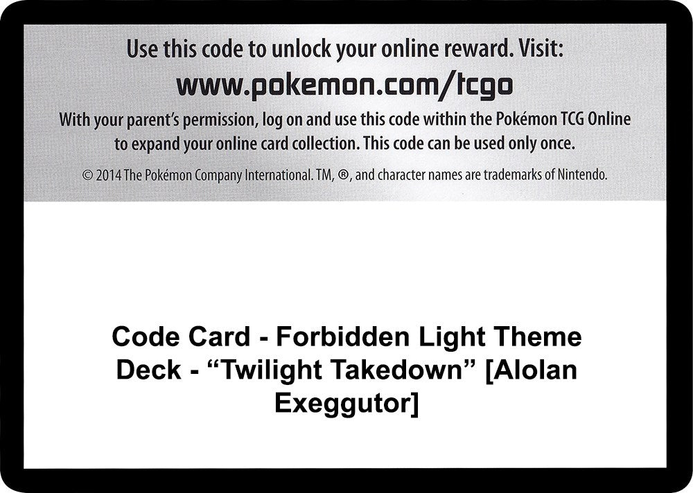 Image for Code Card - Forbidden Light Theme Deck - "Twilight Takedown" [Alolan Exeggutor] (SM - Forbidden Light) (SM06) - Pokemon