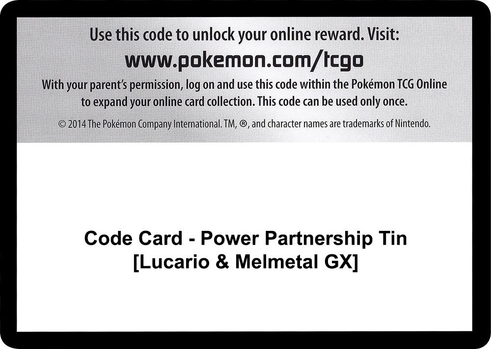 Image for Code Card - Power Partnership Tin [Lucario & Melmetal GX] (SM - Unified Minds) (SM11) - Pokemon