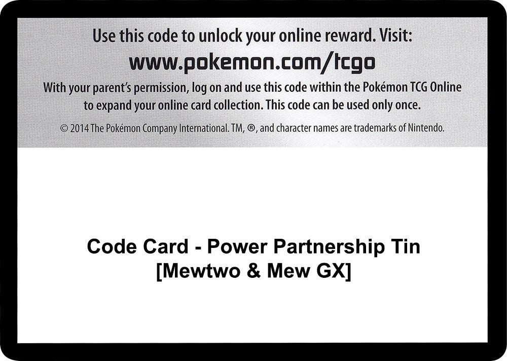 Image for Code Card - Power Partnership Tin [Mewtwo & Mew GX] (SM - Unified Minds) (SM11) - Pokemon