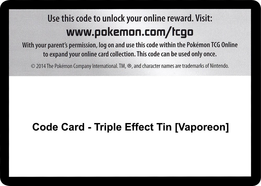 Image for Code Card - Triple Effect Tin [Vaporeon] (SM - Guardians Rising) (SM02) - Pokemon