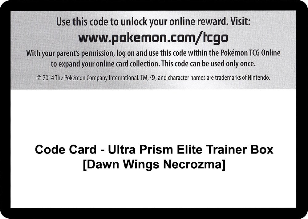 Image for Code Card - Ultra Prism Elite Trainer Box [Dawn Wings Necrozma] (SM - Ultra Prism) (SM05) - Pokemon