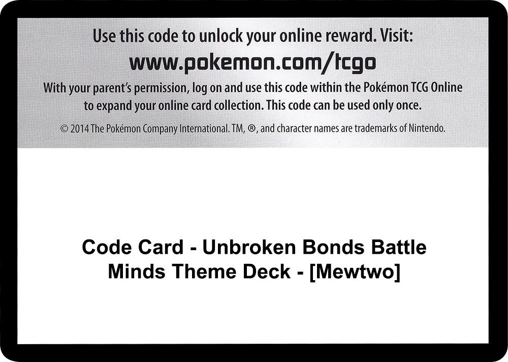 Image for Code Card - Unbroken Bonds Battle Minds Theme Deck - [Mewtwo] (SM - Unbroken Bonds) (SM10) - Pokemon
