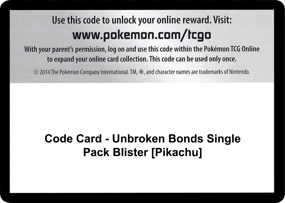 Image for Code Card - Unbroken Bonds Single Pack Blister [Pikachu] (SM - Unbroken Bonds) (SM10) - Pokemon