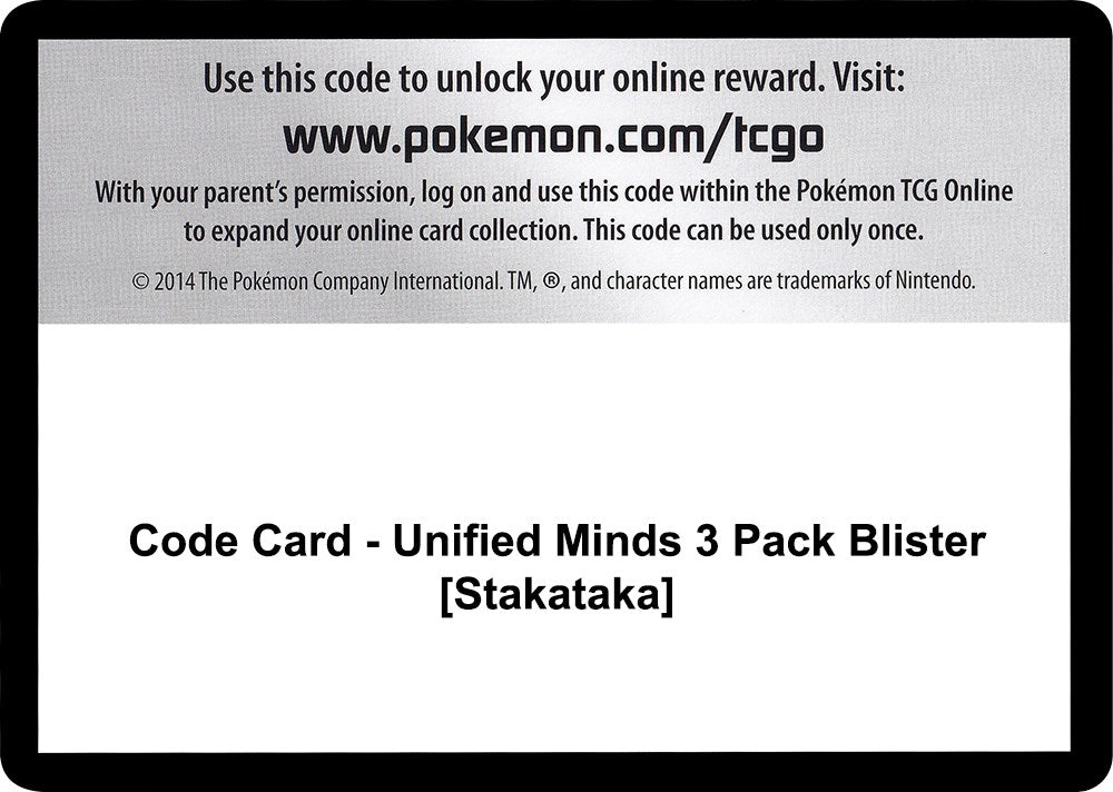 Image for Code Card - Unified Minds 3 Pack Blister [Stakataka] (SM - Unified Minds) (SM11) - Pokemon