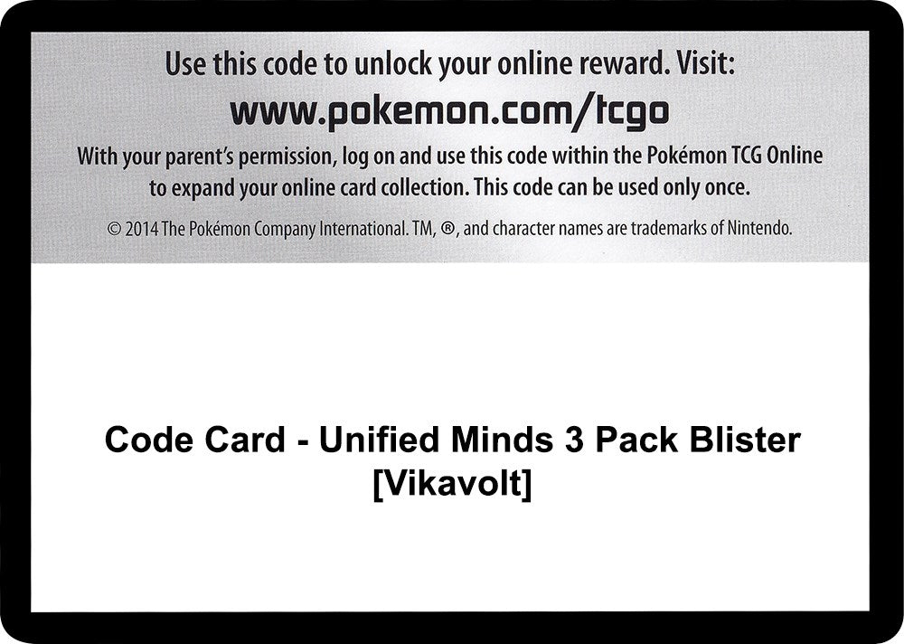Image for Code Card - Unified Minds 3 Pack Blister [Vikavolt] (SM - Unified Minds) (SM11) - Pokemon
