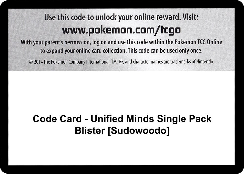 Image for Code Card - Unified Minds Single Pack Blister [Sudowoodo] (SM - Unified Minds) (SM11) - Pokemon