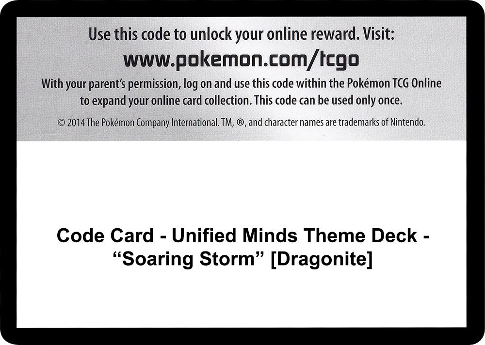 Image for Code Card - Unified Minds Theme Deck - "Soaring Storm" [Dragonite] (SM - Unified Minds) (SM11) - Pokemon