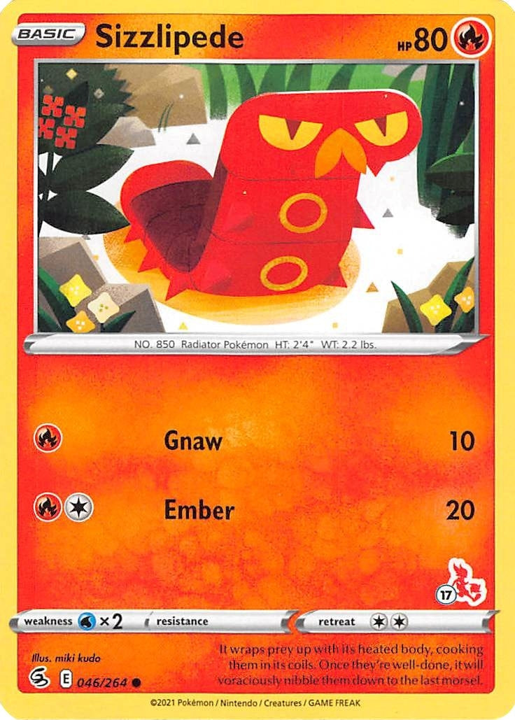 Image for Sizzlipede - 046/264 (#17 Cinderace Stamped) (046/264) (Battle Academy 2022) (BA22) - Pokemon