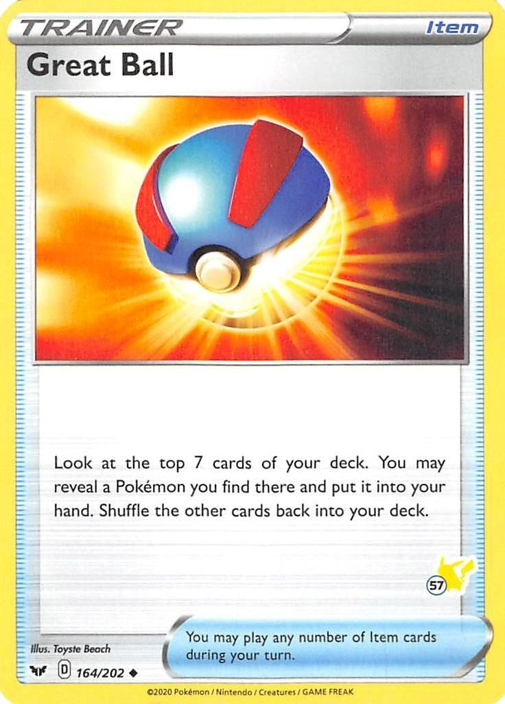 Image for Great Ball - 164/202 (#57 Pikachu Stamped) (164/202) (Battle Academy 2022) (BA22) - Pokemon
