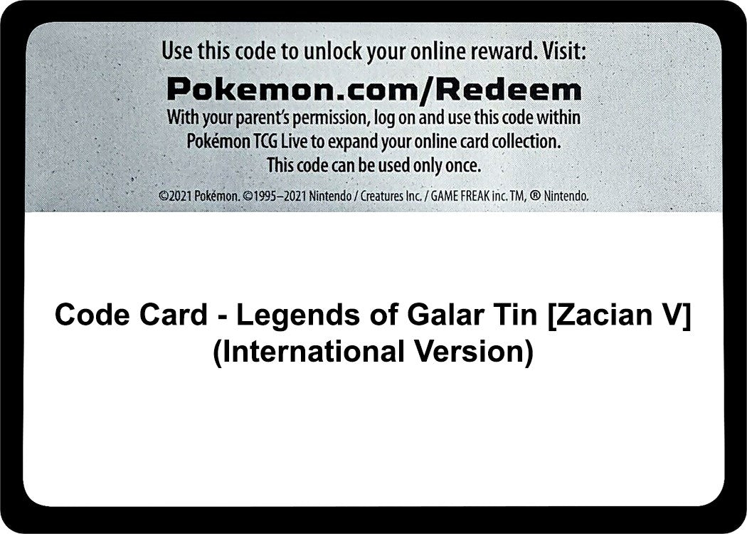 Image for Code Card - Legends of Galar Tin [Zacian V] (International Version) (SWSH02: Rebel Clash) (SWSH02) - Pokemon