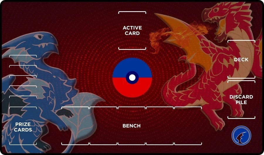 Image for GamerMats Playmat - Red and Blue Dragon with Pokemon Compatible Zones - Playmats