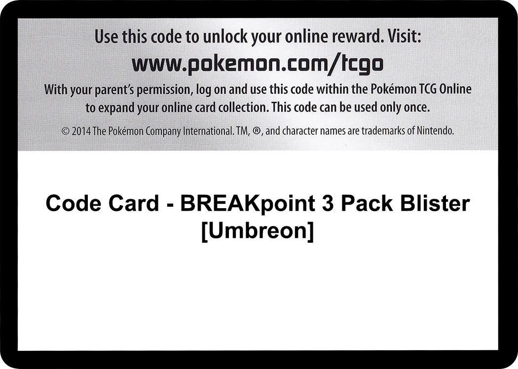 Image for Code Card - BREAKpoint 3 Pack Blister [Umbreon] (XY - BREAKpoint) (BKP) - Pokemon