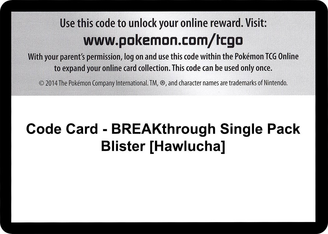 Image for Code Card - BREAKthrough Single Pack Blister [Hawlucha] (XY - BREAKthrough) (BKT) - Pokemon