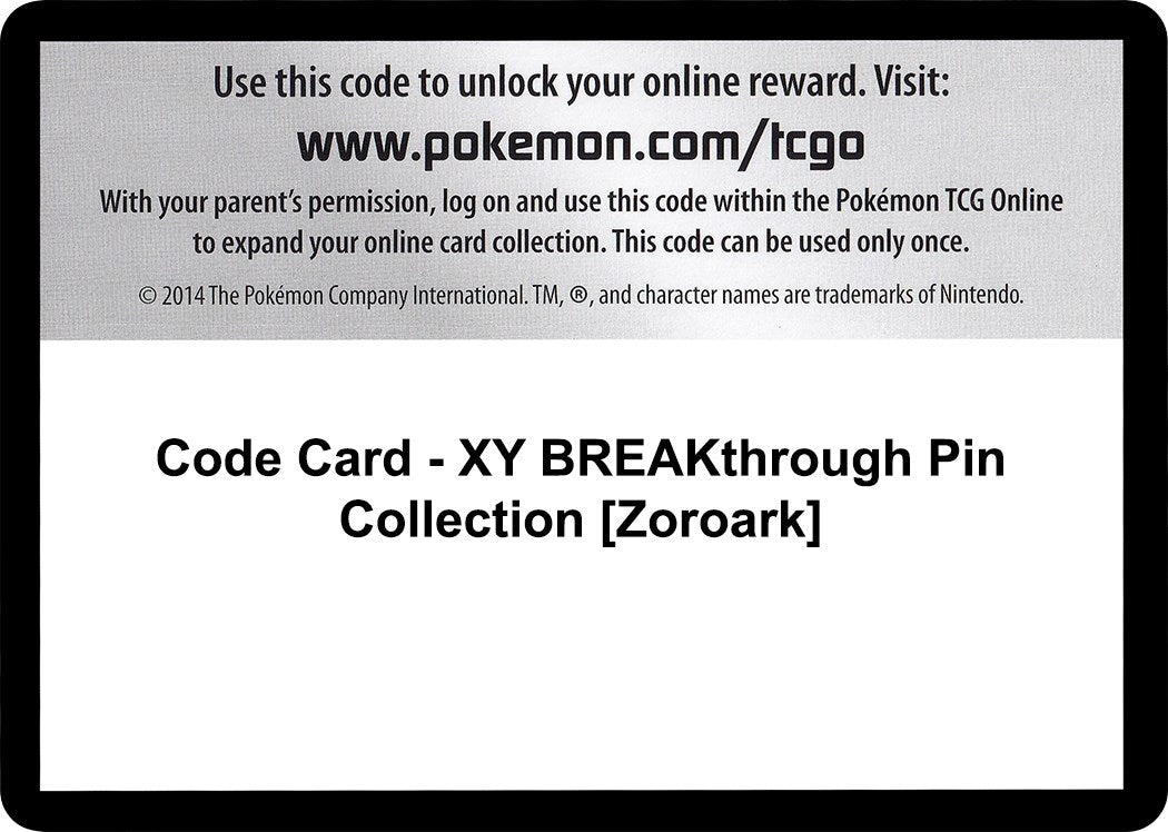 Image for Code Card - XY BREAKthrough Pin Collection [Zoroark] (XY - BREAKthrough) (BKT) - Pokemon