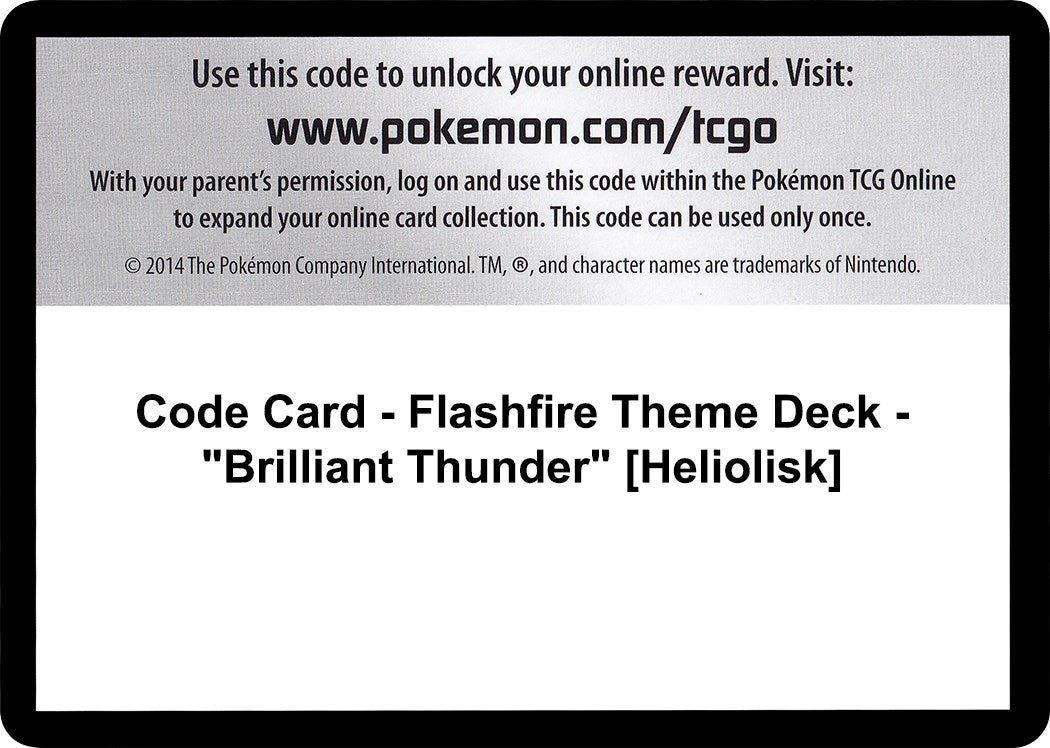 Image for Code Card - Flashfire Theme Deck - "Brilliant Thunder" [Heliolisk] (XY - Flashfire) (FLF) - Pokemon