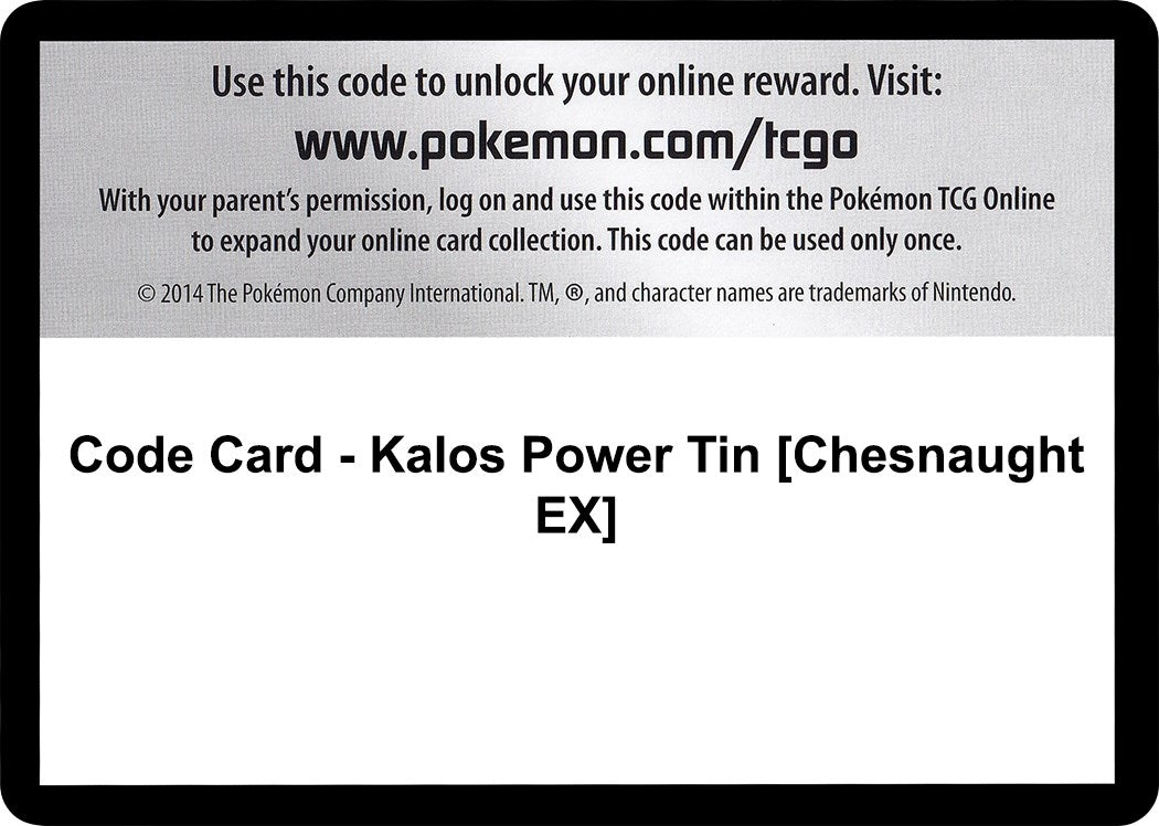 Image for Code Card - Kalos Power Tin [Chesnaught EX] (XY - Flashfire) (FLF) - Pokemon