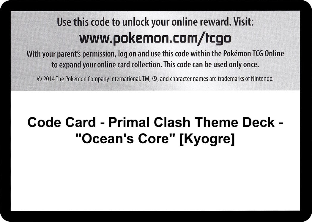 Image for Code Card - Primal Clash Theme Deck - "Ocean's Core" [Kyogre] (XY - Primal Clash) (PRC) - Pokemon