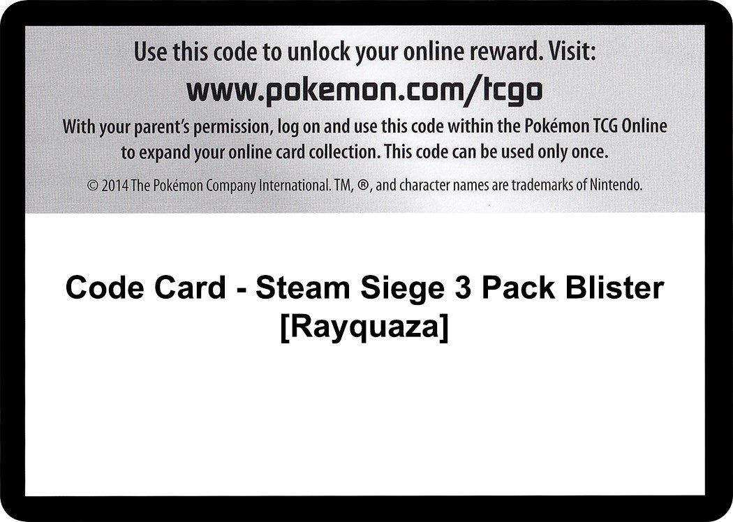 Image for Code Card - Steam Siege 3 Pack Blister [Rayquaza] (XY - Steam Siege) (STS) - Pokemon