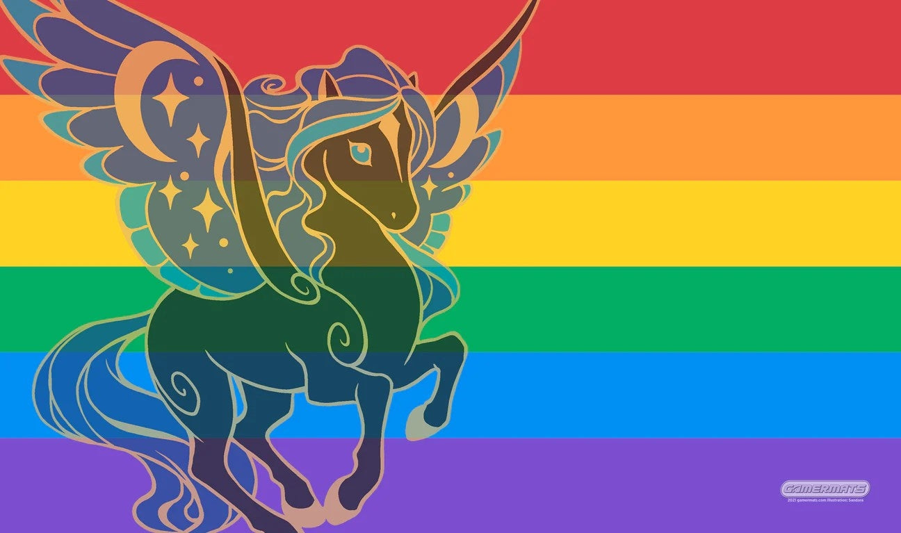 Image for GamerMats Playmat - LGBTQ+ Pride Unicorn Flag (Premium White Stitched) - Playmats