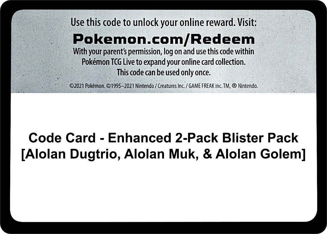 Image for Code Card - Enhanced 2-Pack Blister Pack [Alolan Dugtrio, Alolan Muk, & Alolan Golem] (Miscellaneous Cards & Products) (MCAP) - Pokemon