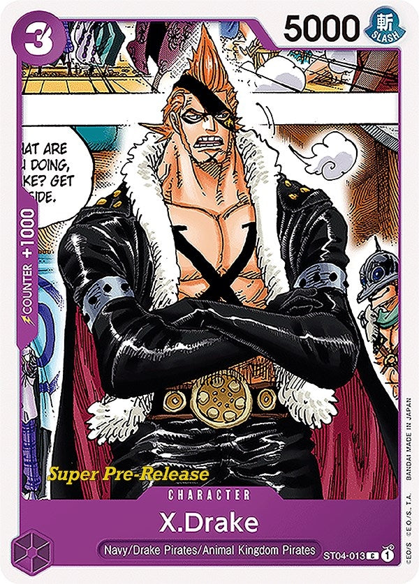 Image for X.Drake (ST04-013) (Super Pre-Release Starter Deck 4: Animal Kingdom Pirates) (ST-04 PRE) - One Piece Card Game